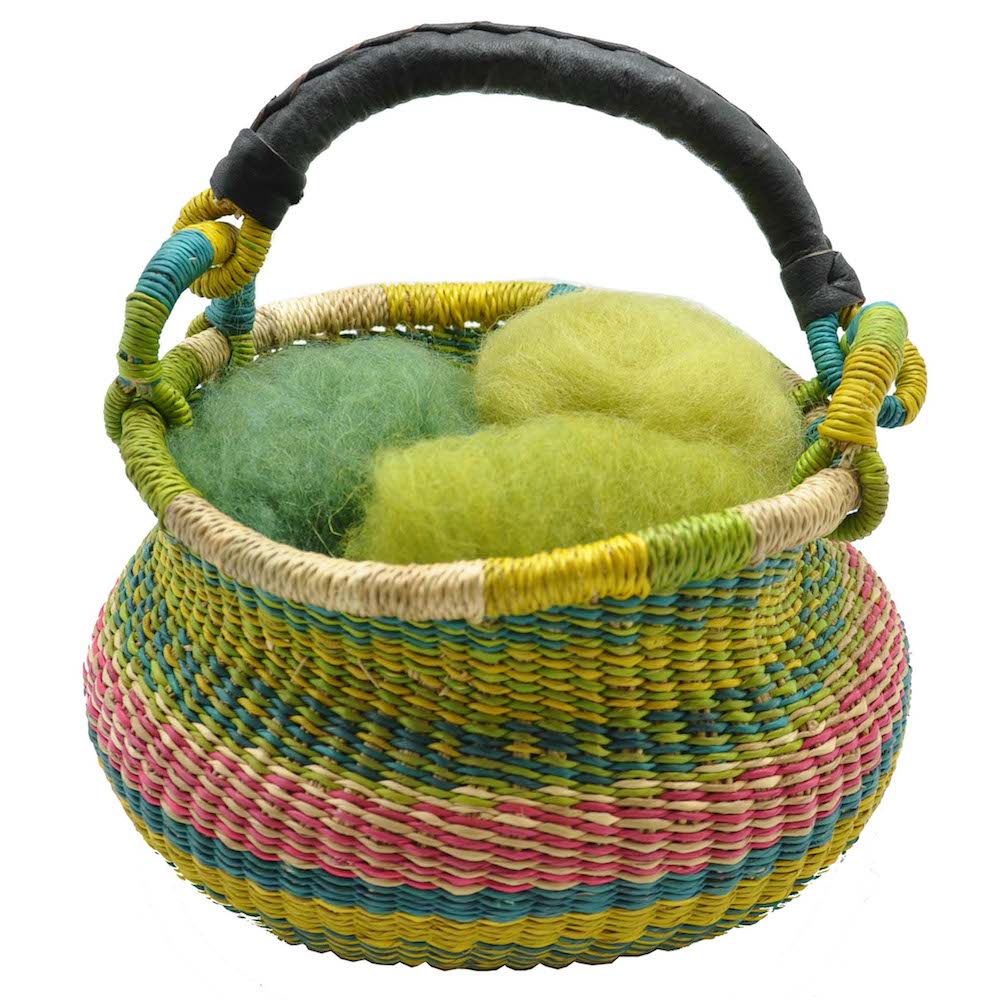 Easter Bolga Basket with Organic Wool Felt Grass